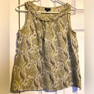 Talbots Green White Silk blend Paisley Floral Sleeveless Top | Petite